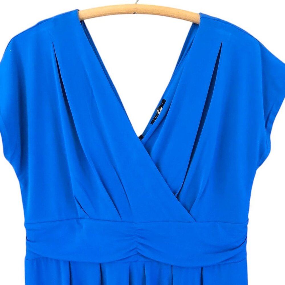 NWT Iman 1XL Blue V-Neck Surplice Wrap Pleated Empire Waist Maxi Dress - Picture 4 of 8